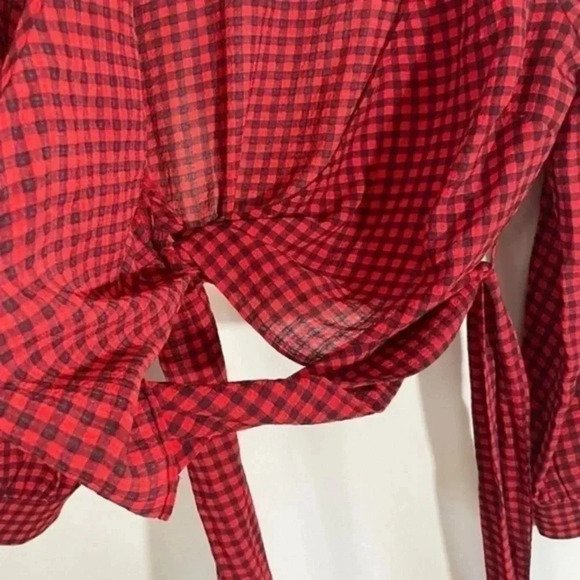 Urban outfitters red gingham wrap front top medium - Picture 5 of 8